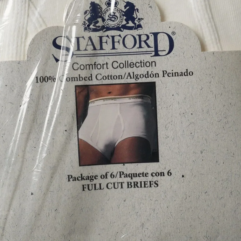 Vintage Stafford Full Cut Briefs Mens 34 6-Pack White Comfort Collection Cotton